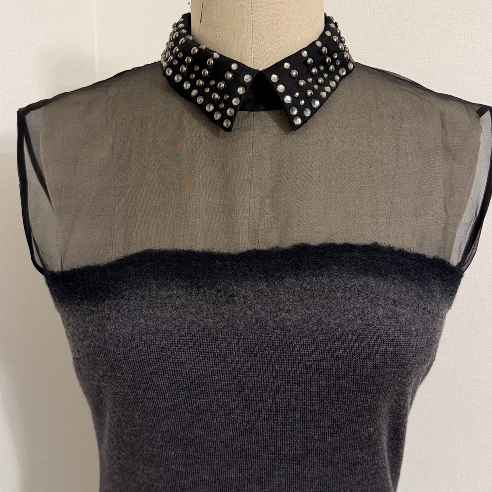 Alberta Ferretti Gray/Black slip on wool Dress with Studded Collar, Size S-M. - Picture 9 of 17